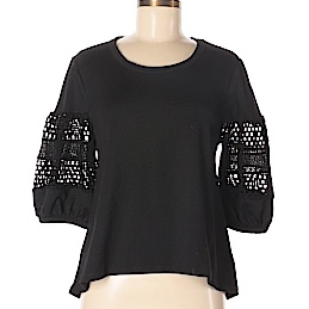 Eri + Ali Anthro Black Crochet Sleeve Top